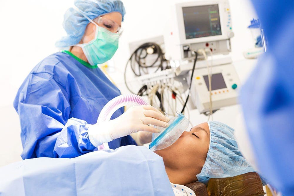 Patient being anesthetised with equipment