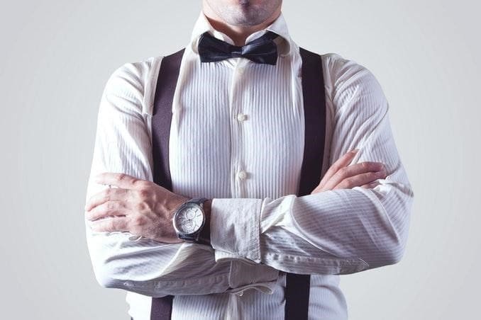 Model Wearing Suspenders