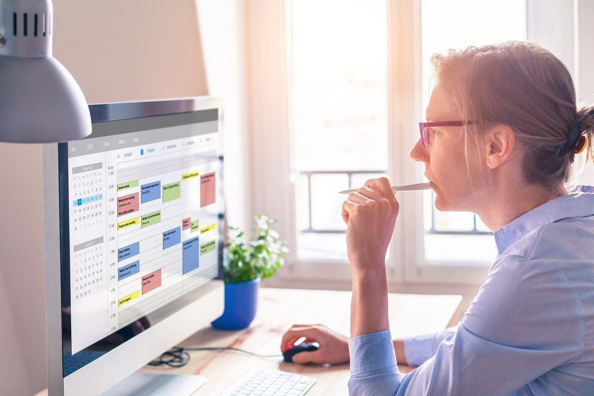 Lady Planning On Computer Calender